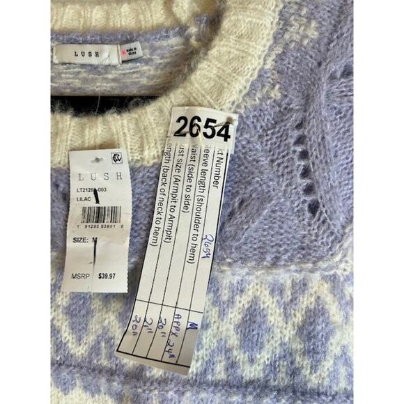 Lush Sweater Cropped M Fair Isle Boxy Oversized Bell Sleeve Lilac - Picture 8 of 8